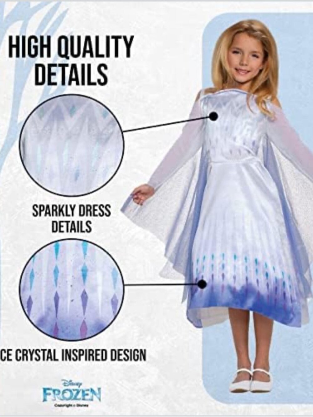 Disney Frozen Princess Elsa Dress Up Glittering White 7-8 YO Girl Med 8-10 - Picture 3 of 15